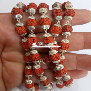 Rudraksha 108 Beads Mala with Silver Caps-Weight-17 Gm