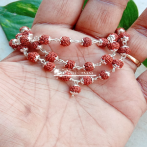 108+1 Rudraksha Guru Beads Mala with Silver Flower Caps