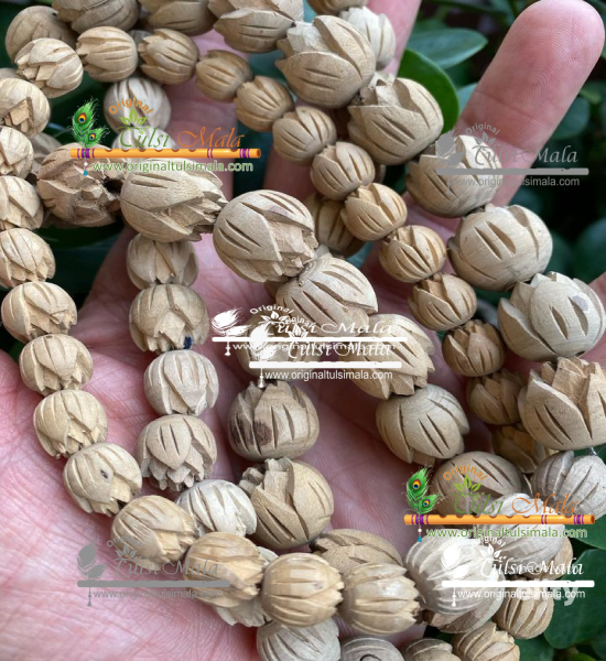 Lotus Shaped Shyama Tulsi Beads Japa Mala - 14 mm