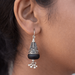 Pure Silver Shyma Black Tulsi Earrings- Antique Design