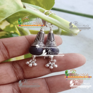 Pure Silver Shyma Black Tulsi Earrings- Antique Design
