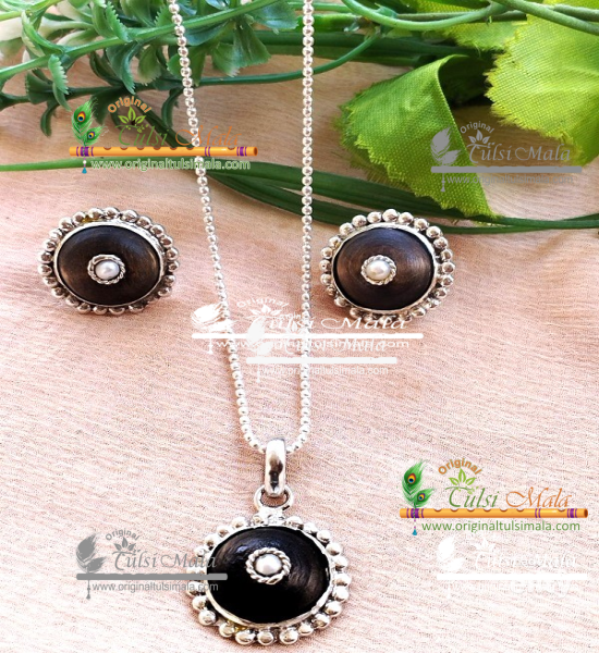 Silver Chain Tulsi Pendant with Tulsi Earrings Set