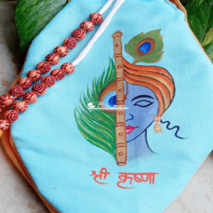 Shri Krishna With Flute Hand Painted Bead Bag