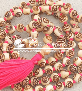 Om Carved 108 Beads Original Tulsi Japa Mala