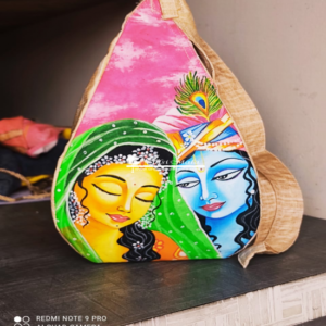 Beautifully hand painted Shri Shyam with Radha Rani jap bead bag - Premium