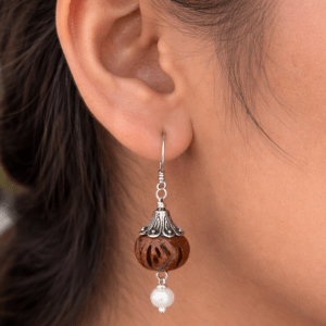 Sterling Silver Capped Tulsi Radha Carved Bead Designed Earrings
