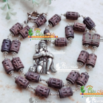 Tulsi Ram Carved Beads Silver Kanthi Mala With Silver Hanuman Ji Locket Pendent