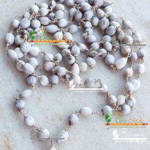 100% Natural Vaijanti Seeds Mala in 108+1 Beads with Silver Capping for Wear and Chanting
