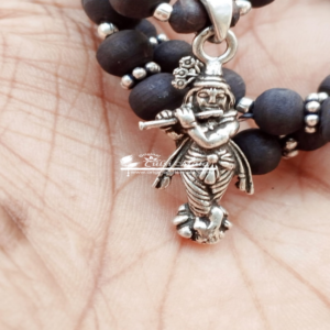 Black Tulsi Beads Krishna Ji Mala with Silver Cap