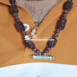 Sterling Silver Hare Krishna Maha Mantra Narshima Kavach with Ram Krishna Black Tulsi Necklace - Premium / Traditional / Royal / Eyes Stopper