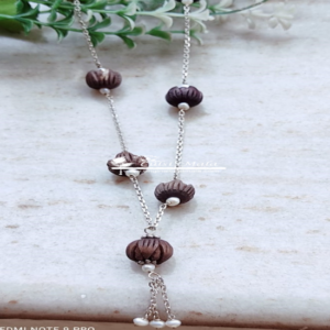 Lotus Tulsi Beads With Silver Chain Mala