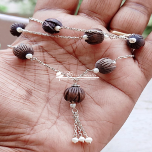 Lotus Tulsi Beads With Silver Chain Mala