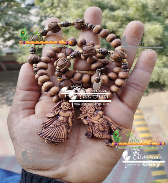 Beautiful Design Radha Sang Krishna Jodi Tulsi Silver Locket Mala