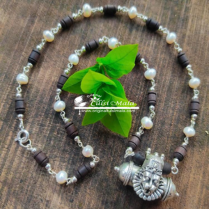 Sterling Silver Divine Narasimha Kavach with Original Tulsi Beads