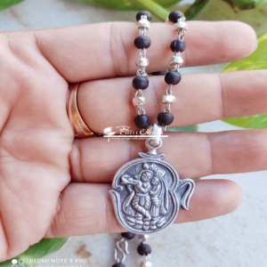 Shri Radha Krishna Silver Pendant Necklace Mala