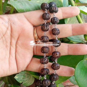 Radha Carved Silver Shyma Tulsi Beads Mala