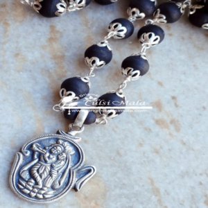 Om Sri Radha Krishna Locket with Silver Cap Mala