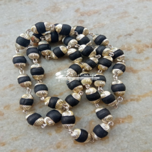 Black Shyma Tulsi Mala In Silver Cap