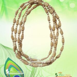 Cream Counting Radha Carved BeadsTulsi Kanthi Mala 3 Round - Premium