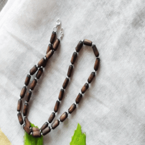 Natural Dark Brown Shyama Tulsi Beads Kanthi Mala With Silver balls – Premium / Classic / Trendy