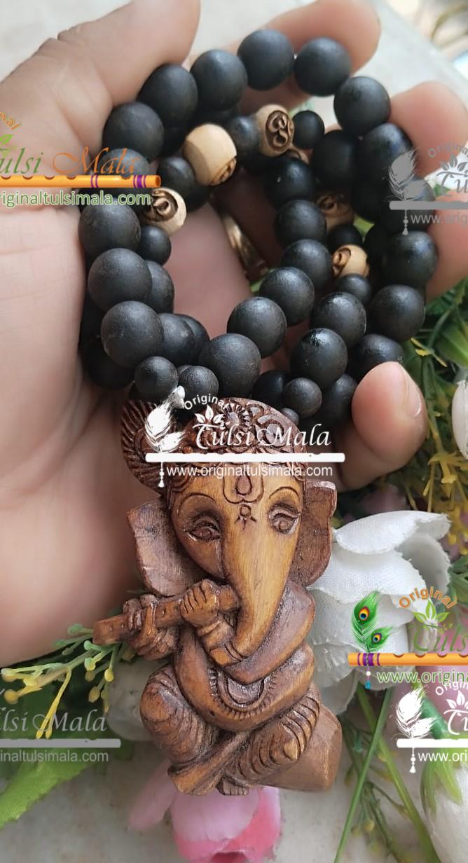 Ganpati ji tulsi locket mala in Black tulasi beads