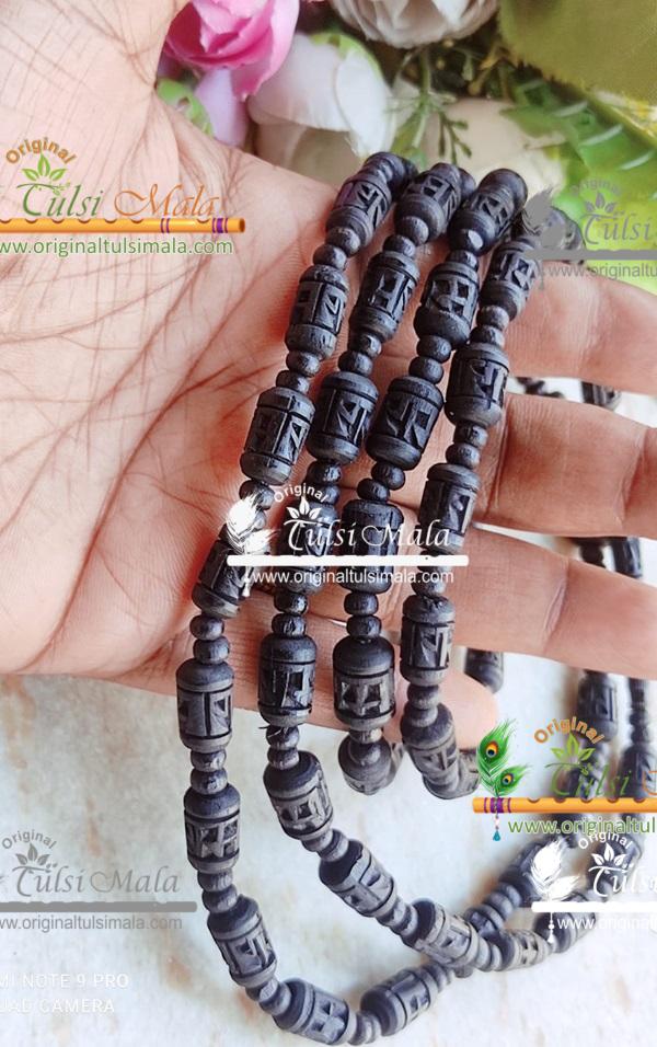 Ram Carved Black Three Round Tulsi Kanthi Mala
