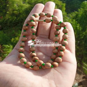 One Round Tulsi Beads Kanthi Mala With Green Crystal