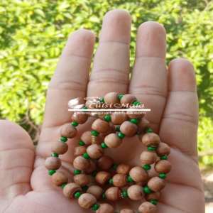 One Round Tulsi Beads Kanthi Mala With Green Crystal