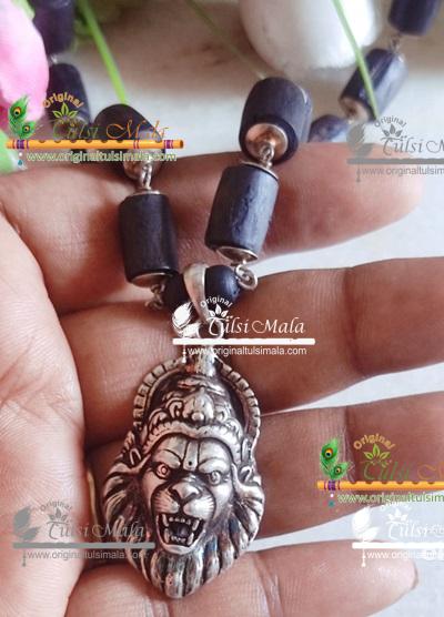 Narsimha Locket with Silver Capped Black Tulsi Beads - Super Power / Classic / Trending