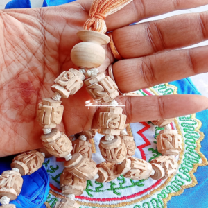 27 Beads Radha Carved Tulsi Japa Mala With Shri Radha Embroidery Japa Bead Bag& Sakshi Mala Counter (Set Of 1)