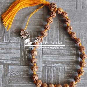 Om Carved 27 Beads + 1 Guru Bead Tulsi Japa Mala