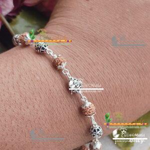 Silver Om Carved Rudraksha Bracelet