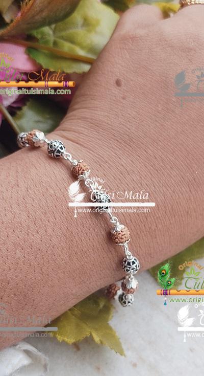 Silver Om Carved Rudraksha Bracelet