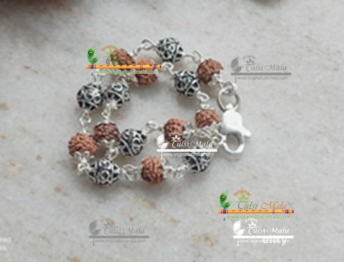 Silver Om Carved Rudraksha Bracelet