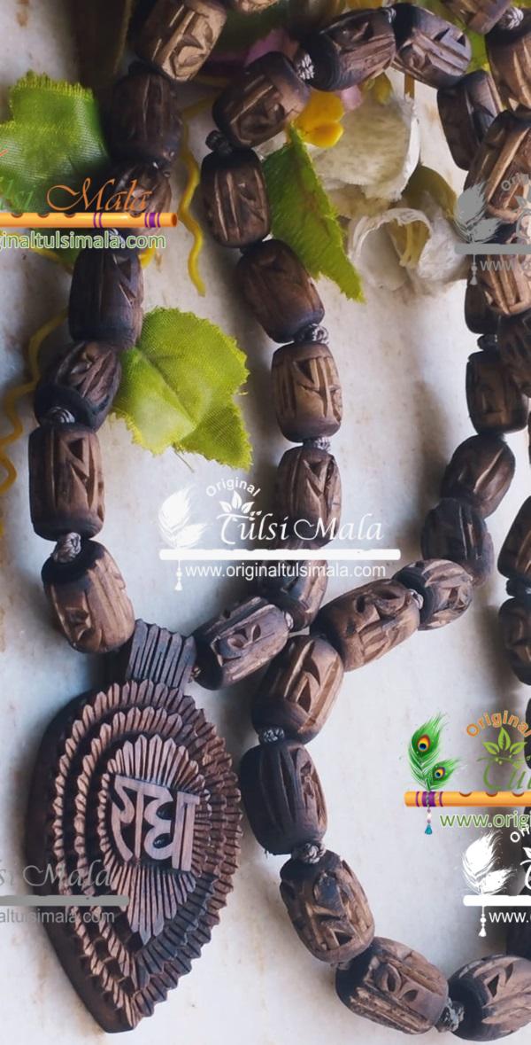 Radha Carved Tulsi Locket Traditional Design Mala