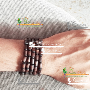 Natural Dark Brown Shyama Tulsi Beads Handmade Bracelet in 5 Strings – Premium / Trendy