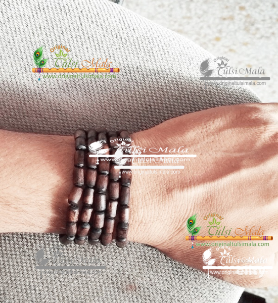 Natural Dark Brown Shyama Tulsi Beads Handmade Bracelet in 5 Strings – Premium / Trendy