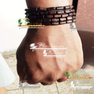 Natural Dark Brown Shyama Tulsi Beads Handmade Bracelet in 5 Strings – Premium / Trendy