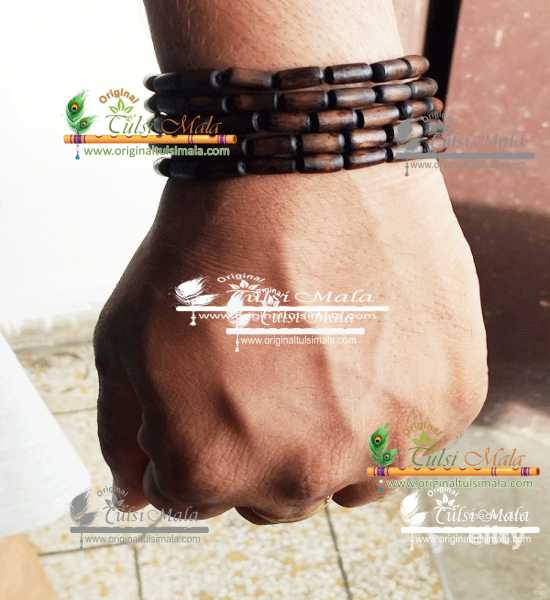 Natural Dark Brown Shyama Tulsi Beads Handmade Bracelet in 5 Strings – Premium / Trendy