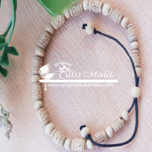 Shri Radha Carved Original Tulsi Beads Bracelet with Adjustable Thread