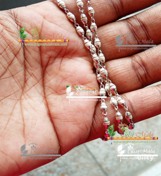 Sterling silver and natural tulasi basil rosary beads chain