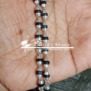 In silver and natural black tulasi basil rosary beads chain - 5.8 gm ,24 Inches