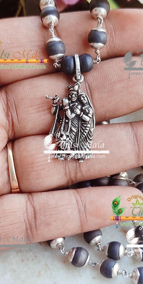 Jugal Jodi Silver Pendant With Black Silver Tulsi Chain Mala