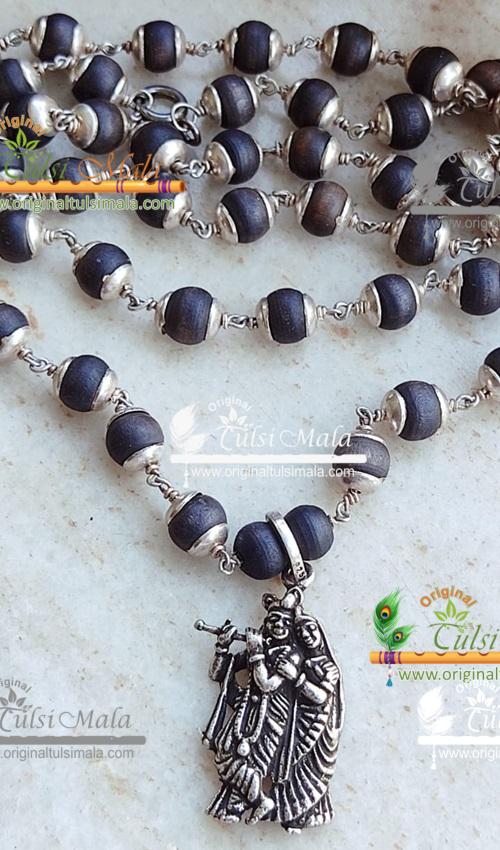 Jugal Jodi Silver Pendant With Black Silver Tulsi Chain Mala