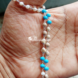 Sterling silver and natural tulasi basil rosary beads chain -7.5 gm , 24 inch