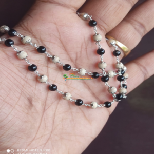 Sterling silver chain with tulsi rosary beads and black pearl - 24 Inches , 9.20 gm