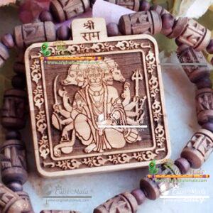 Panchmukhi Hanuman Ji With Ram Carved Tulsi Mala