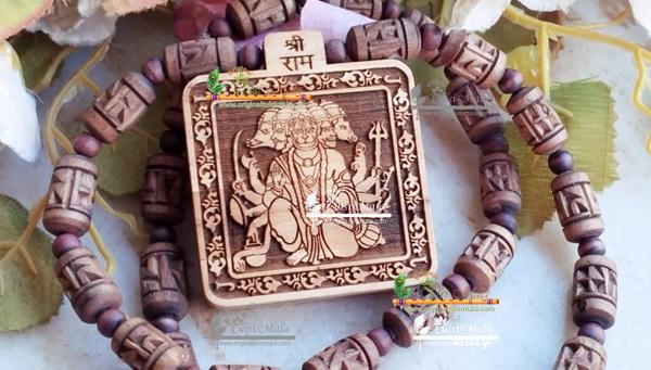 Panchmukhi Hanuman Ji With Ram Carved Tulsi Mala