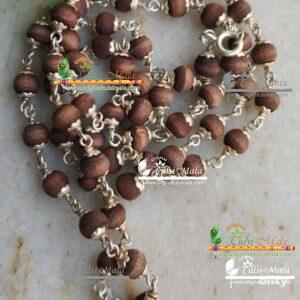 54+1 Silver Flower Capped Shayma Tulsi Beads Mala For Wear And Japa Both Purpose