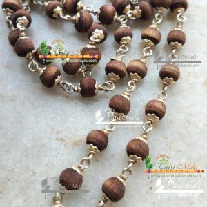 54+1 Silver Flower Capped Shayma Tulsi Beads Mala For Wear And Japa Both Purpose